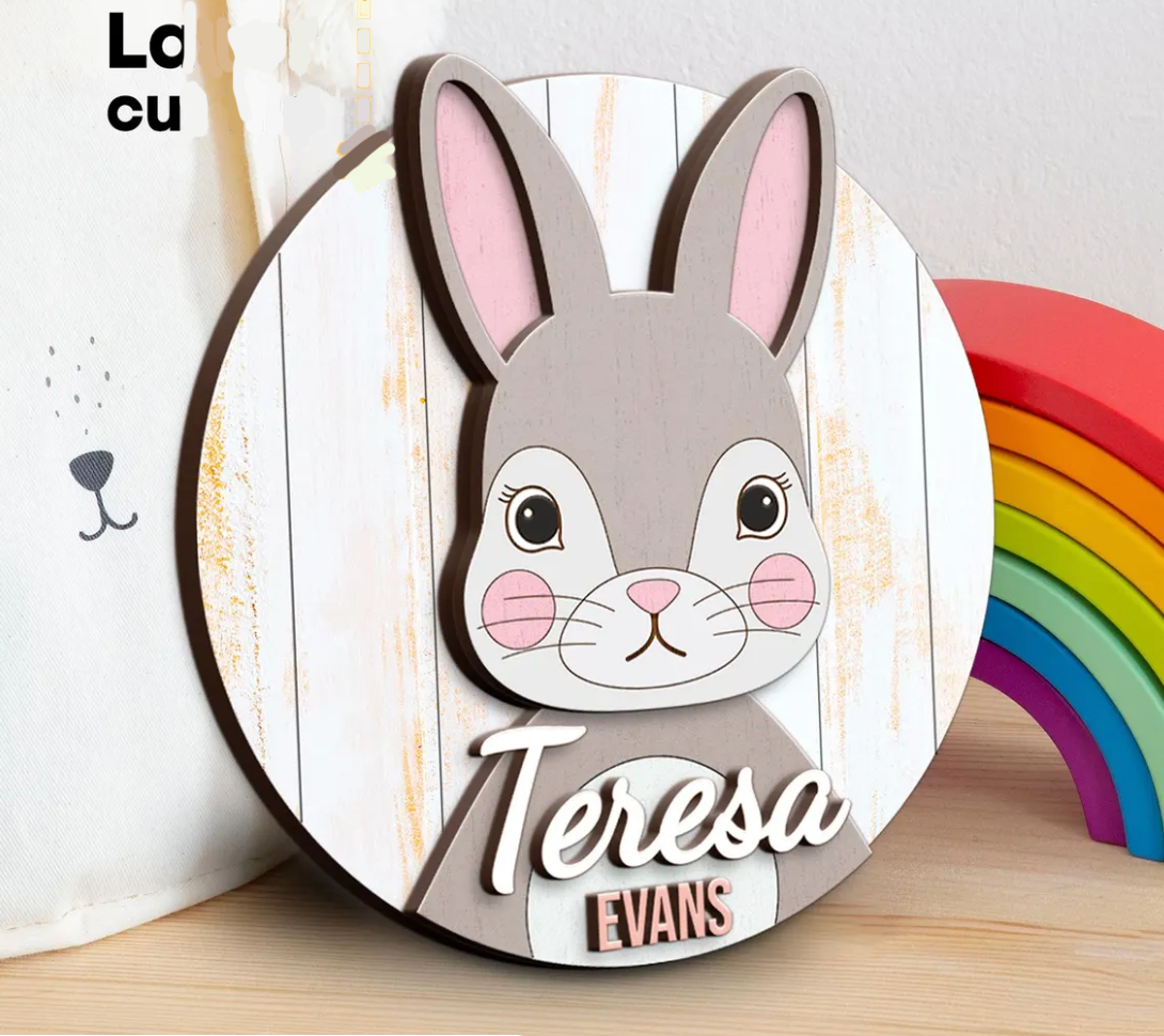 Personalized Baby Name Sign – Custom Bunny Nursery Wall Decor