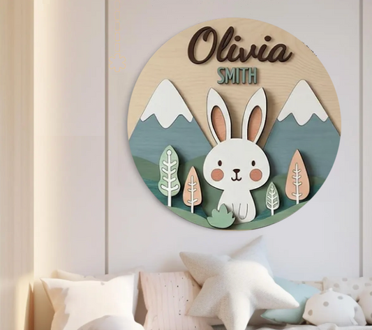 Personalized Baby Name Sign – Custom Bunny Nursery Wall Decor