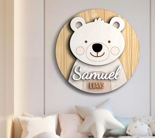 Personalized Baby Name Sign – Custom Bear Nursery Wall Decor