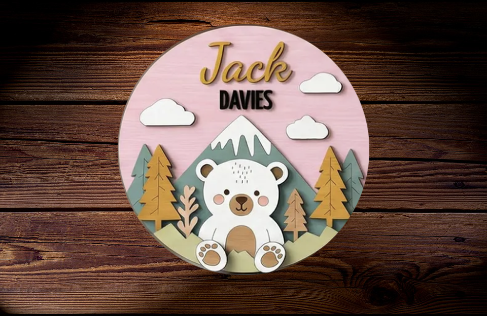 Personalized Baby Name Sign – Custom Bear Nursery Wall Decor