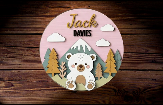 Personalized Baby Name Sign – Custom Bear Nursery Wall Decor